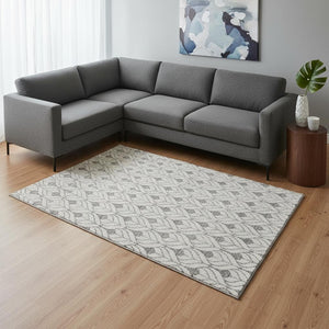 HomeRoots 8' X 10' Gray And Ivory Geometric Area Rug - Washable, UV Protected, Stylish, Durable for Any Room 673715