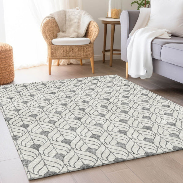 HomeRoots 8' X 10' Gray And Ivory Geometric Area Rug - Washable, UV Protected, Stylish, Durable for Any Room 673715