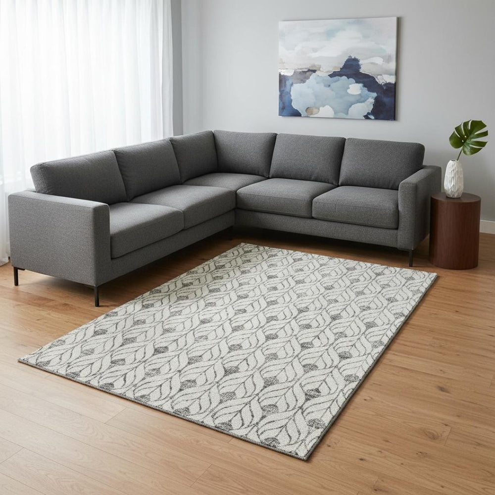 HomeRoots 9' X 12' Gray and Ivory Geometric Washable Area Rug - Durable, Stain Resistant, UV Protected Design 673716
