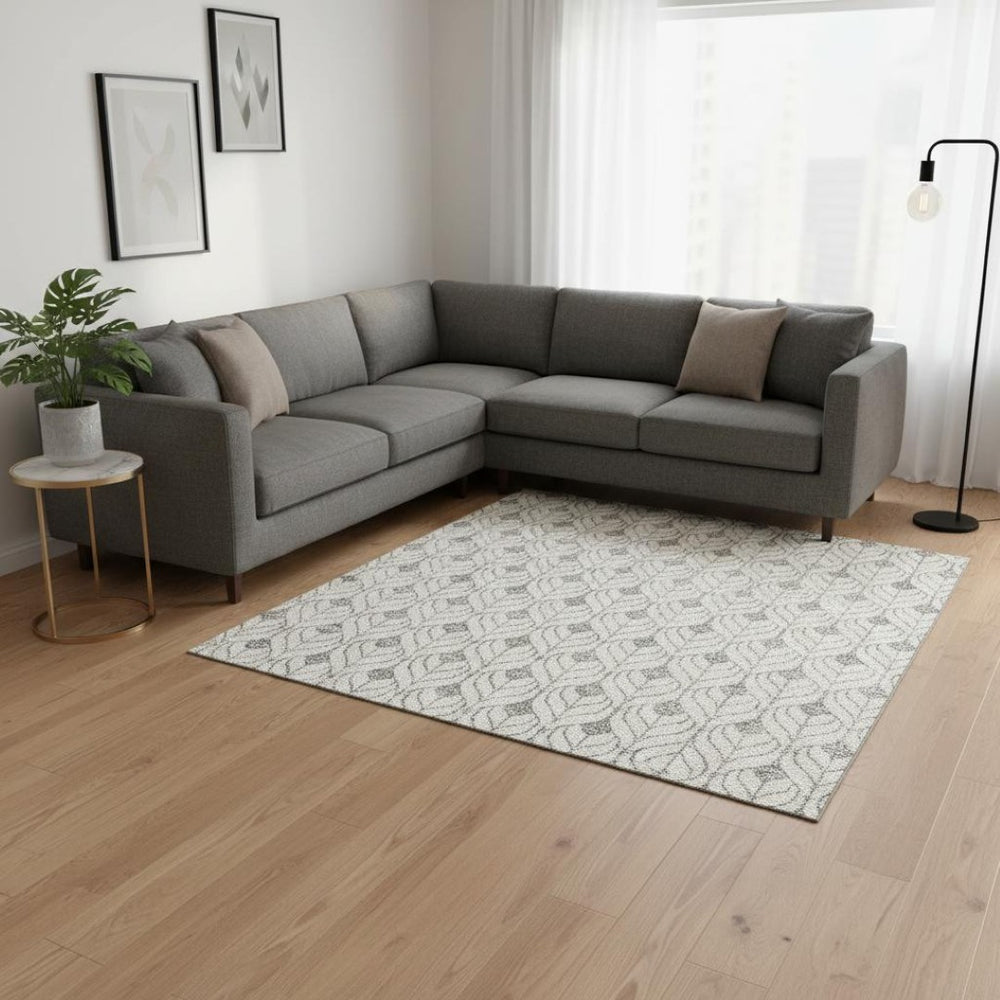 HomeRoots 10' Gray and Ivory Geometric Area Rug – Washable, UV Protected, Stain Resistant for Busy Homes 673717