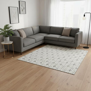 HomeRoots 10' Gray and Ivory Geometric Area Rug – Washable, UV Protected, Stain Resistant for Busy Homes 673717