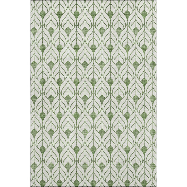 HomeRoots 5' X 8' Green And Ivory Geometric Area Rug - Washable, UV Protection, Stylish & Durable for Any Room 673719