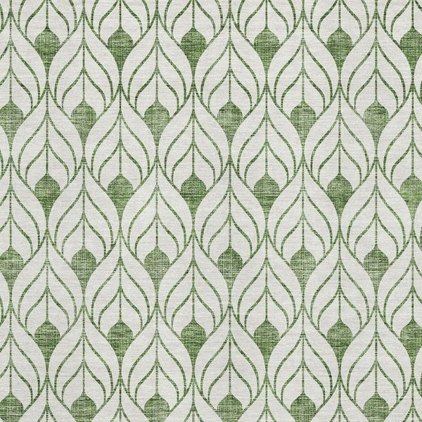 HomeRoots 5' X 8' Green And Ivory Geometric Area Rug - Washable, UV Protection, Stylish & Durable for Any Room 673719