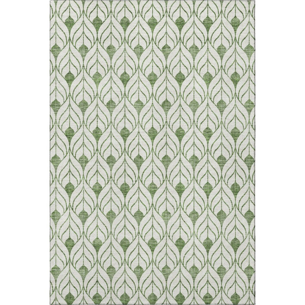 HomeRoots 5' X 8' Green And Ivory Geometric Area Rug - Washable, UV Protection, Stylish & Durable for Any Room 673719