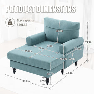 English Elm Modern Chenille Fabric Recliner Chaise Lounge Sofa with High-Resilience Foam, 550LB Capacity, Cozy Plush Backrest and Armrests for Living Room Relaxation Mint Green W395P371334