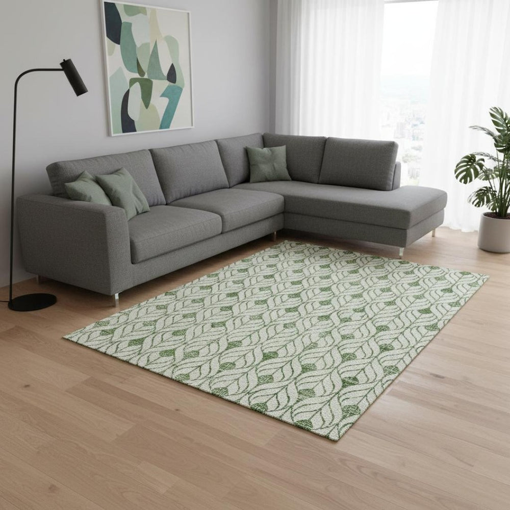 HomeRoots 8' X 10' Stylish Green and Ivory Geometric Area Rug – Washable, UV Protected, Ideal for Busy Homes! 673721