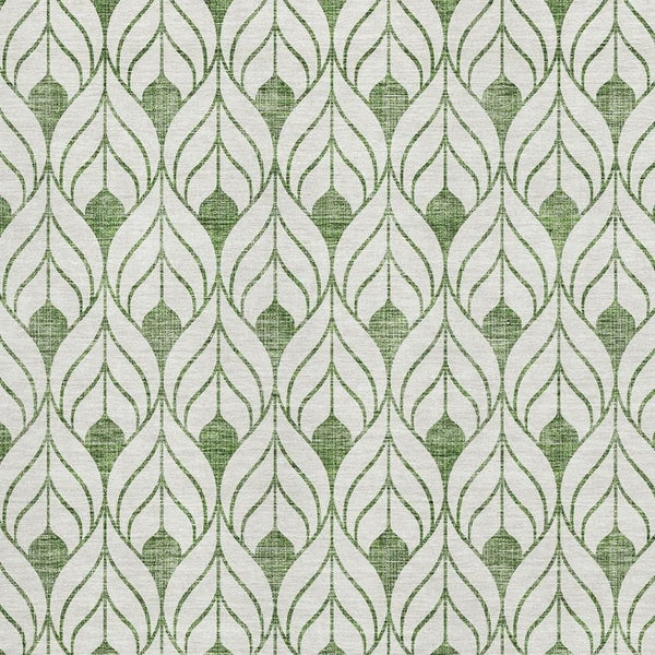 HomeRoots 8' X 10' Stylish Green and Ivory Geometric Area Rug – Washable, UV Protected, Ideal for Busy Homes! 673721