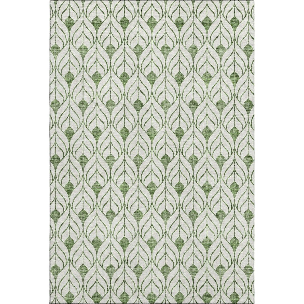 HomeRoots 9' X 12' Green And Ivory Geometric Area Rug – Washable, UV-Protected & Perfect for Family Spaces! 673722