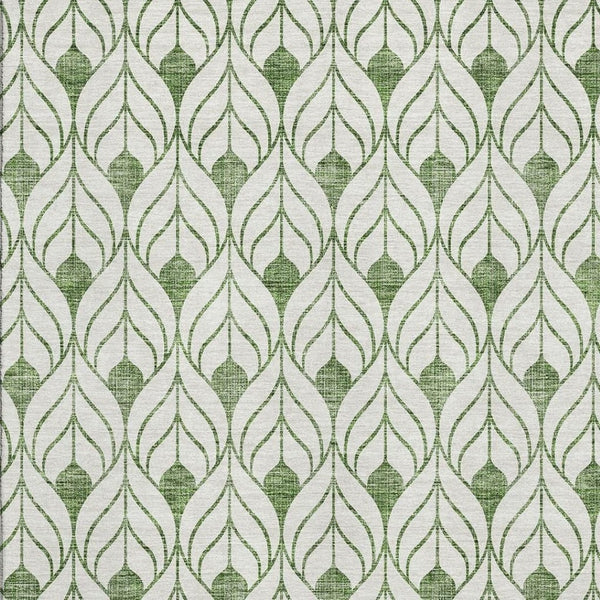 HomeRoots 9' X 12' Green And Ivory Geometric Area Rug – Washable, UV-Protected & Perfect for Family Spaces! 673722