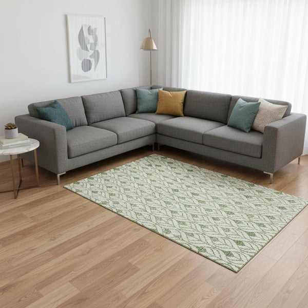 HomeRoots 10' X 14' Green Geometric Washable Area Rug with UV Protection - Modern Style for Every Space! 673723