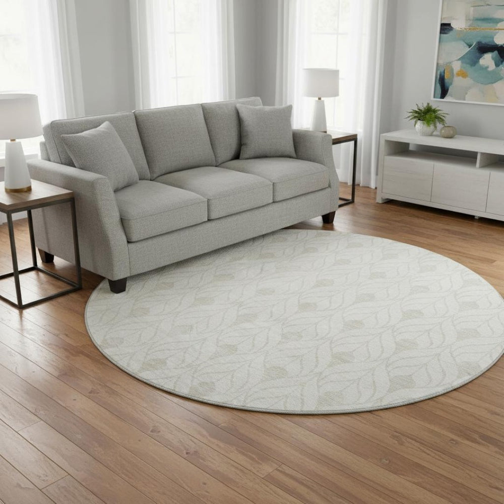 HomeRoots 8' Ivory and Gray Geometric Round Area Rug - Washable, UV Protected, Durable & Stylish for Homes 673726