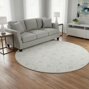 HomeRoots 8' Ivory and Gray Geometric Round Area Rug - Washable, UV Protected, Durable & Stylish for Homes 673726