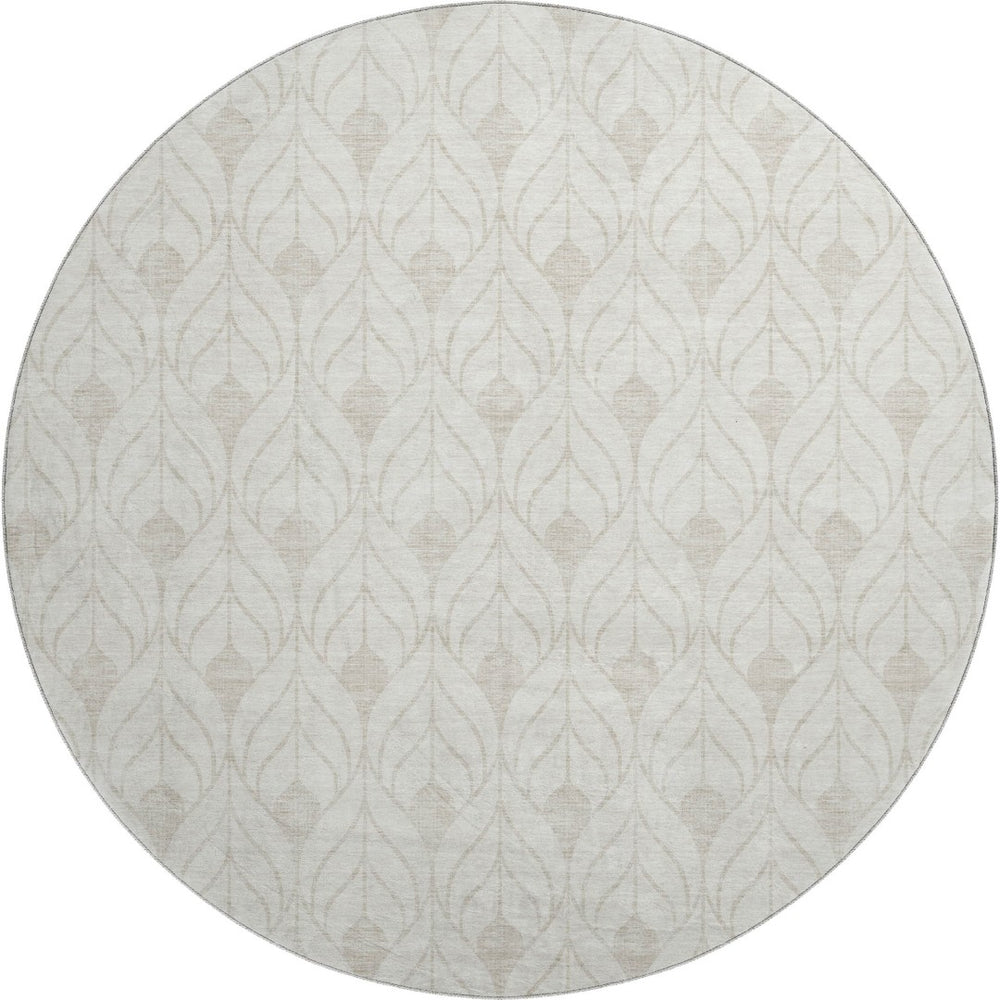 HomeRoots 8' Ivory and Gray Geometric Round Area Rug - Washable, UV Protected, Durable & Stylish for Homes 673726