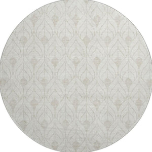 HomeRoots 8' Ivory and Gray Geometric Round Area Rug - Washable, UV Protected, Durable & Stylish for Homes 673726