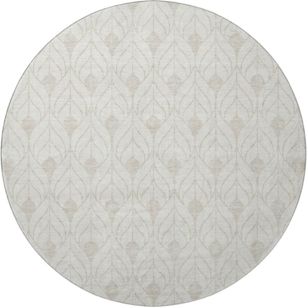 HomeRoots 8' Ivory and Gray Geometric Round Area Rug - Washable, UV Protected, Durable & Stylish for Homes 673726