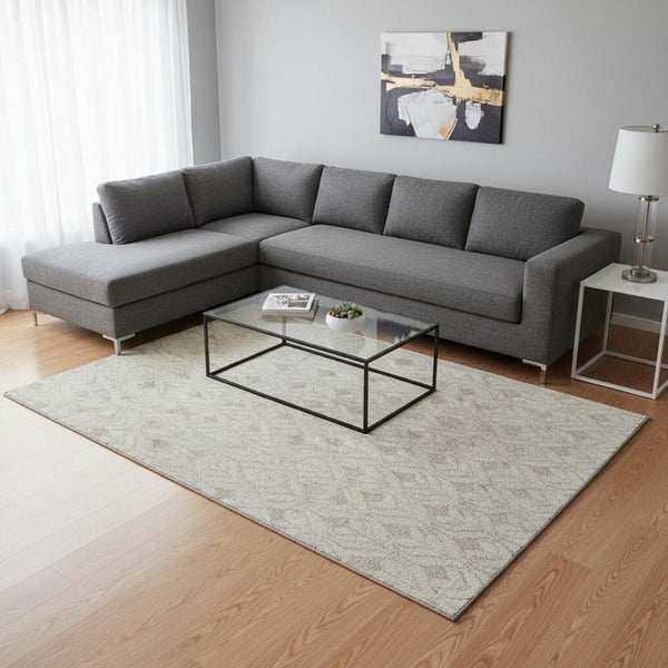 HomeRoots 8' X 10' Modern Ivory and Gray Geometric Area Rug – Washable, UV Protected, Durable for Busy Homes 673727