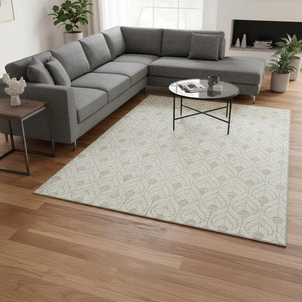 HomeRoots 9' X 12' Ivory and Gray Geometric Area Rug - Stylish, Washable, UV-Protected for Busy Homes! 673728