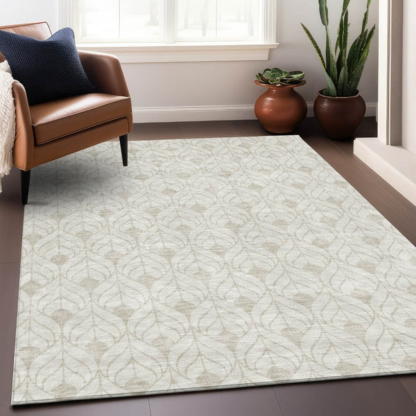 HomeRoots 9' X 12' Ivory and Gray Geometric Area Rug - Stylish, Washable, UV-Protected for Busy Homes! 673728
