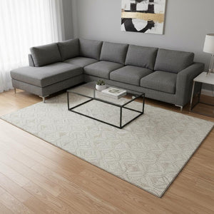 HomeRoots 10' X 14' Ivory And Gray Geometric Area Rug - Durable, Washable, UV-Protected for Modern Living Spaces 673729