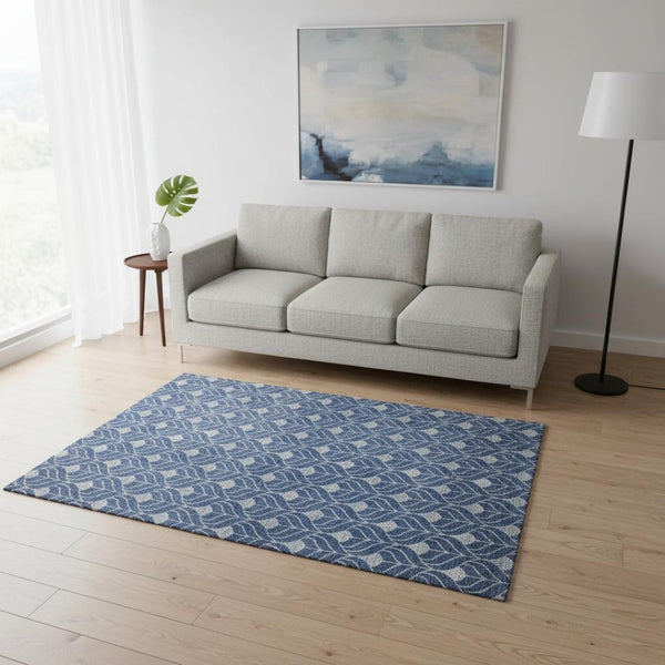 HomeRoots 5' Navy Blue & Gray Geometric Area Rug - Washable, UV Protected, Perfect for Homes with Kids & Pets! 673731