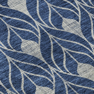 HomeRoots 8' Navy Blue and Gray Geometric Round Rug - Washable, UV-Protected, Stain-Resistant for High Traffic Areas 673732
