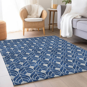HomeRoots 8' X 10' Navy Blue & Gray Geometric Area Rug - Washable, UV Protected, Stain-Resistant for Busy Homes 673733