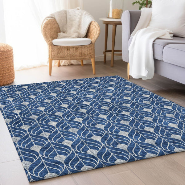 HomeRoots 8' X 10' Navy Blue & Gray Geometric Area Rug - Washable, UV Protected, Stain-Resistant for Busy Homes 673733