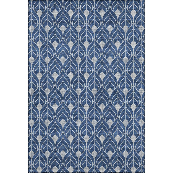 HomeRoots 8' X 10' Navy Blue & Gray Geometric Area Rug - Washable, UV Protected, Stain-Resistant for Busy Homes 673733