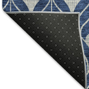 HomeRoots 8' X 10' Navy Blue & Gray Geometric Area Rug - Washable, UV Protected, Stain-Resistant for Busy Homes 673733