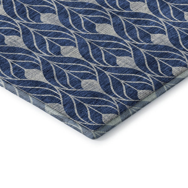 HomeRoots 8' X 10' Navy Blue & Gray Geometric Area Rug - Washable, UV Protected, Stain-Resistant for Busy Homes 673733
