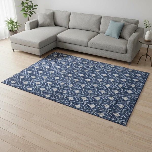 HomeRoots 9' X 12' Navy Blue and Gray Geometric Area Rug - Washable, UV Protected, Durable for Families & Pets 673734