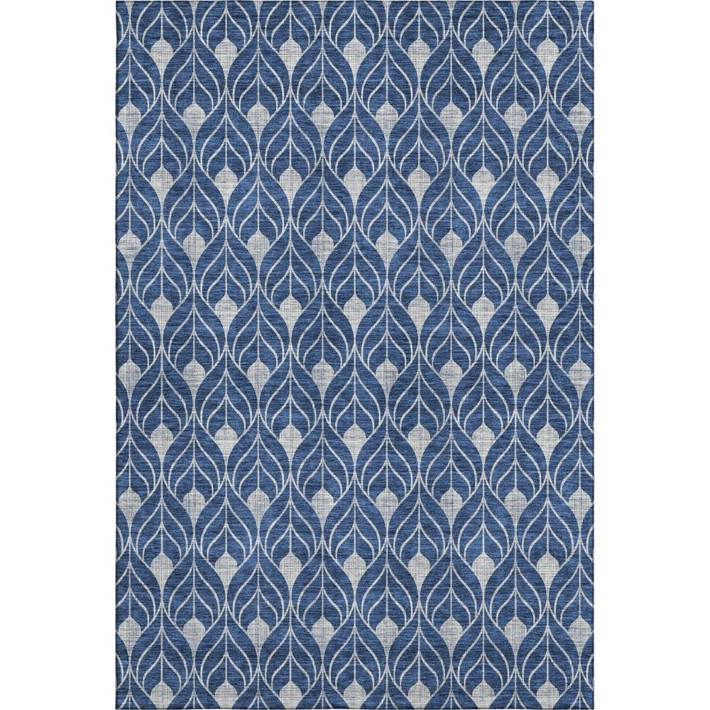 HomeRoots 9' X 12' Navy Blue and Gray Geometric Area Rug - Washable, UV Protected, Durable for Families & Pets 673734