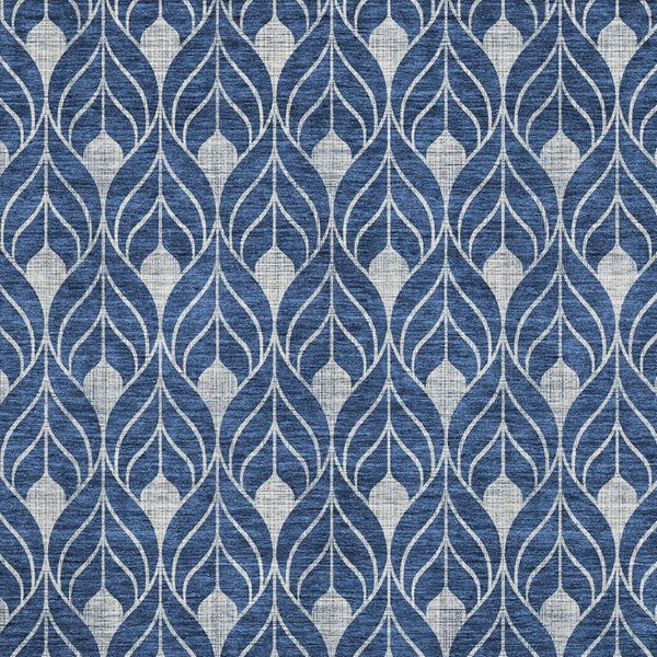 HomeRoots 9' X 12' Navy Blue and Gray Geometric Area Rug - Washable, UV Protected, Durable for Families & Pets 673734