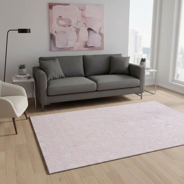 HomeRoots 5' X 8' Pink and Ivory Geometric Area Rug – Stylish, Washable, UV Protected for Busy Homes & Pets 673737