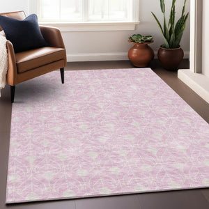 HomeRoots 5' X 8' Pink and Ivory Geometric Area Rug – Stylish, Washable, UV Protected for Busy Homes & Pets 673737