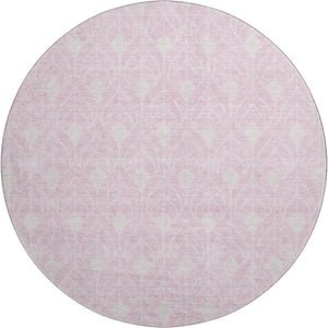 HomeRoots 8' Pink and Ivory Geometric Round Rug - Stylish, Washable, UV-Protected, Perfect for Homes with Kids & Pets 673738