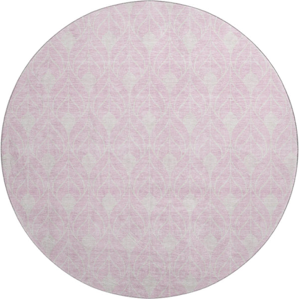 HomeRoots 8' Pink and Ivory Geometric Round Rug - Stylish, Washable, UV-Protected, Perfect for Homes with Kids & Pets 673738