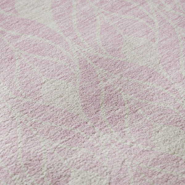 HomeRoots 8' Pink and Ivory Geometric Round Rug - Stylish, Washable, UV-Protected, Perfect for Homes with Kids & Pets 673738