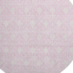 HomeRoots 8' Pink and Ivory Geometric Round Rug - Stylish, Washable, UV-Protected, Perfect for Homes with Kids & Pets 673738