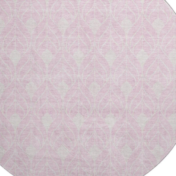 HomeRoots 8' Pink and Ivory Geometric Round Rug - Stylish, Washable, UV-Protected, Perfect for Homes with Kids & Pets 673738