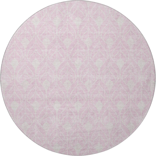 HomeRoots 8' Pink and Ivory Geometric Round Rug - Stylish, Washable, UV-Protected, Perfect for Homes with Kids & Pets 673738