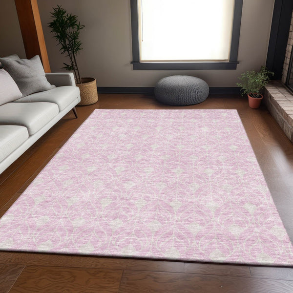 HomeRoots 8' X 10' Pink and Ivory Geometric Area Rug – Stylish, Washable, UV-Protected for Modern Spaces! 673739