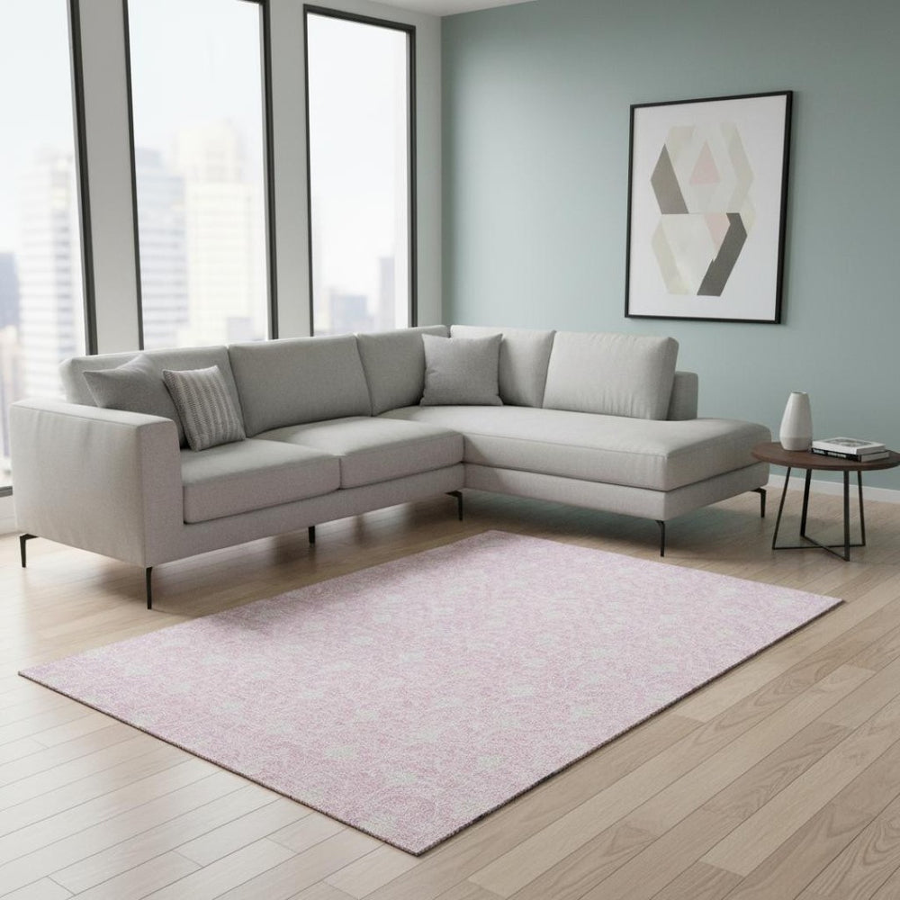 HomeRoots 9' X 12' Pink and Ivory Geometric Washable Area Rug – UV Protected, Durable, Easy-Care, Stylish Design 673740