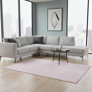 HomeRoots 10' X 14' Pink and Ivory Geometric Washable Area Rug – UV Protected, Stylish, Durable & Family-Friendly! 673741