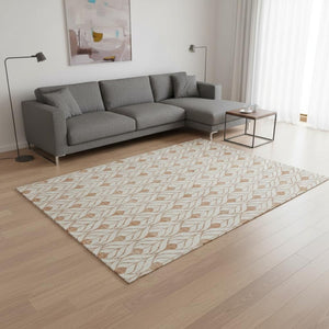 HomeRoots 5' X 8' Salmon and Ivory Geometric Rug - Washable, Stain-Resistant, UV Protected for Modern Homes 673743
