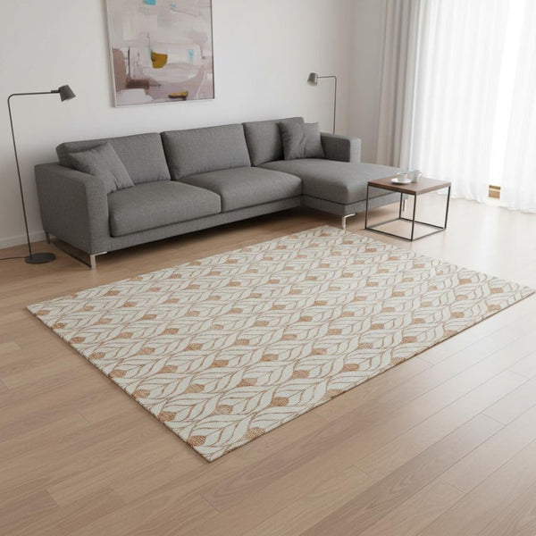 HomeRoots 5' X 8' Salmon and Ivory Geometric Rug - Washable, Stain-Resistant, UV Protected for Modern Homes 673743
