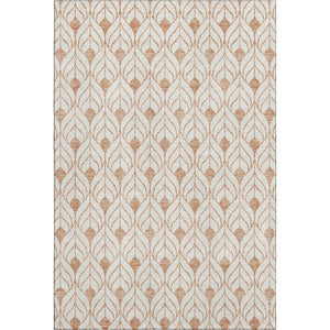 HomeRoots 5' X 8' Salmon and Ivory Geometric Rug - Washable, Stain-Resistant, UV Protected for Modern Homes 673743