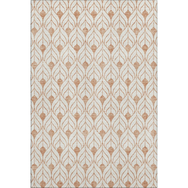 HomeRoots 5' X 8' Salmon and Ivory Geometric Rug - Washable, Stain-Resistant, UV Protected for Modern Homes 673743