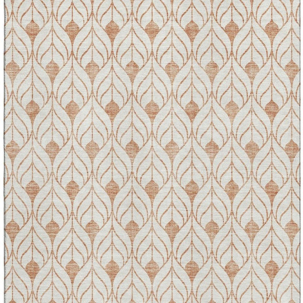 HomeRoots 5' X 8' Salmon and Ivory Geometric Rug - Washable, Stain-Resistant, UV Protected for Modern Homes 673743
