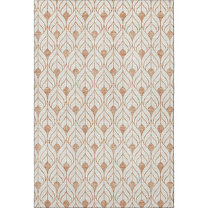 HomeRoots 5' X 8' Salmon and Ivory Geometric Rug - Washable, Stain-Resistant, UV Protected for Modern Homes 673743